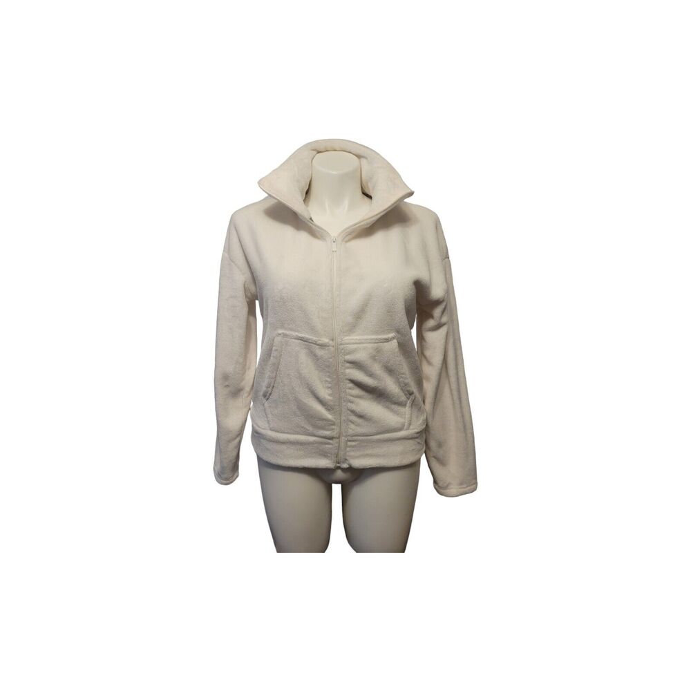 Champion Fleece Hoodie Women M White Soft Zip Activewear Athleisure